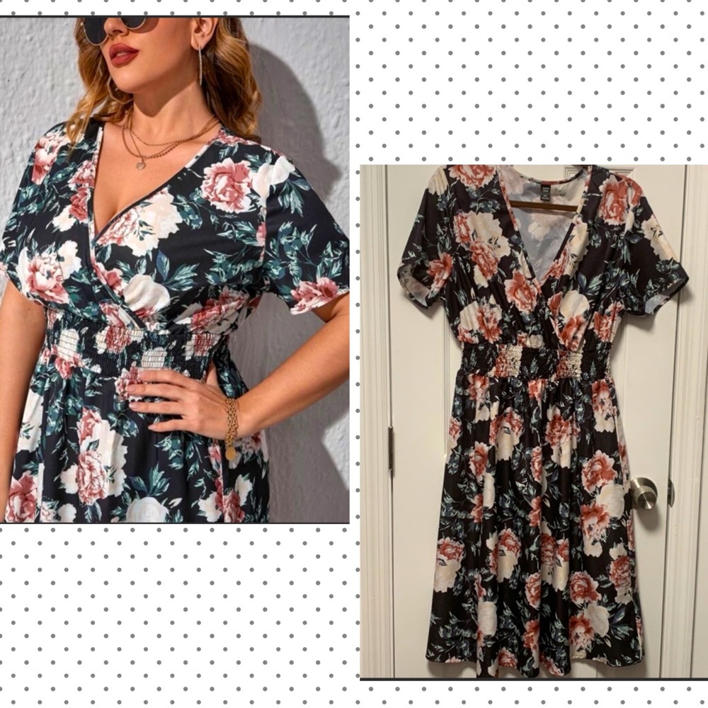 Floral deep v neck dress